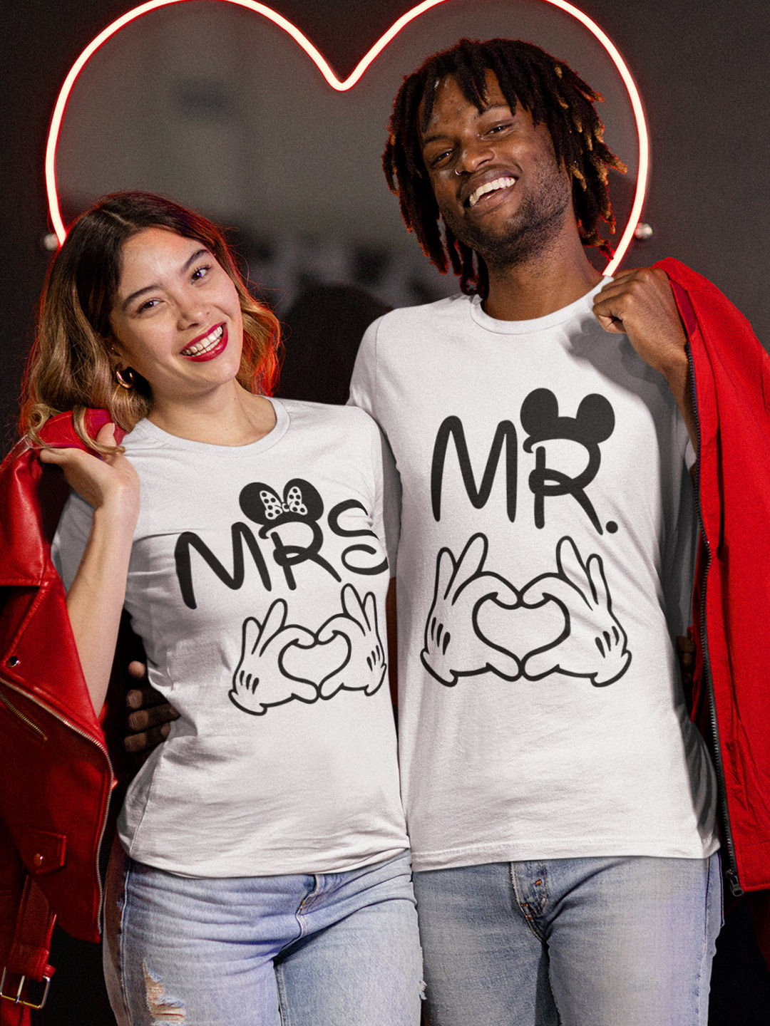 Couple T-Shirt Mrs & Mr Hearts - Designer T-Shirts