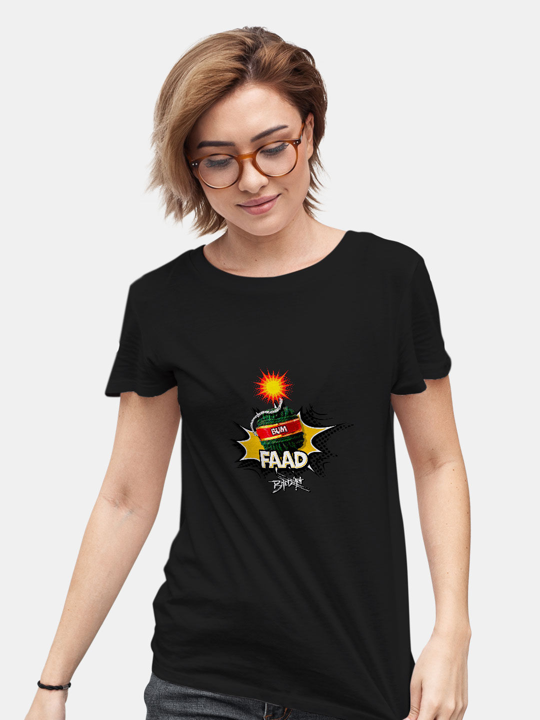 Buy Bhediya Bum Faad Black - Female Designer T-Shirts T-Shirts Online