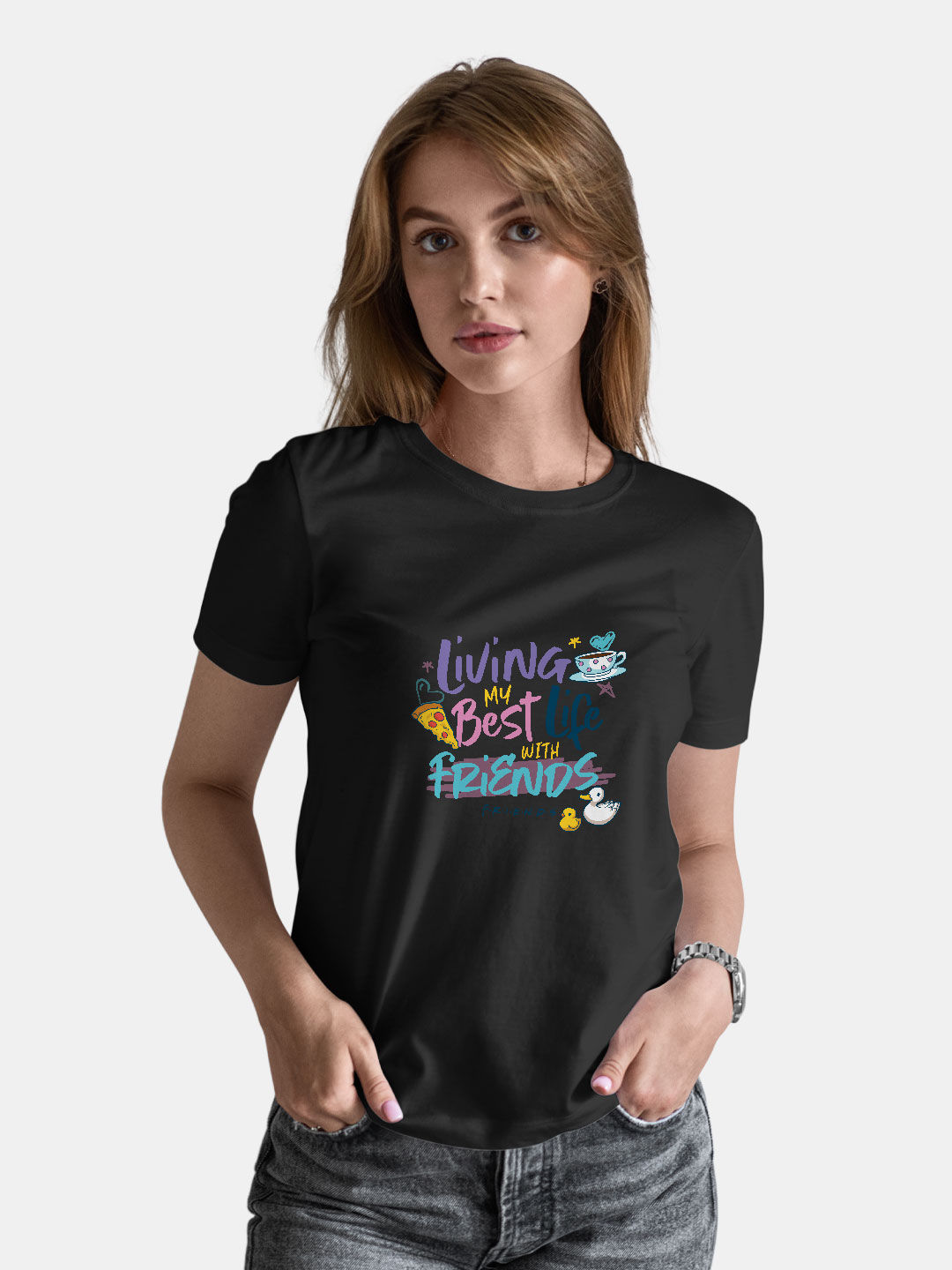 Buy Valentine Best Life with Friends - Female Designer T-Shirts T-Shirts Online