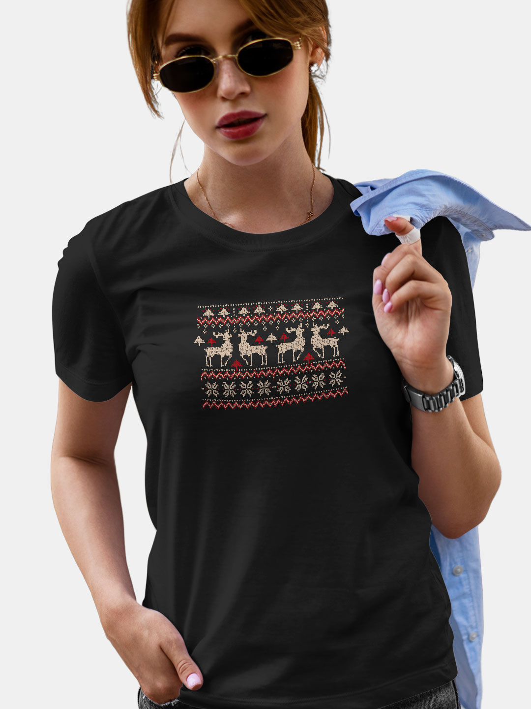 Buy Christmas Weaving Black Womens T Shirt Online at Lowest Price