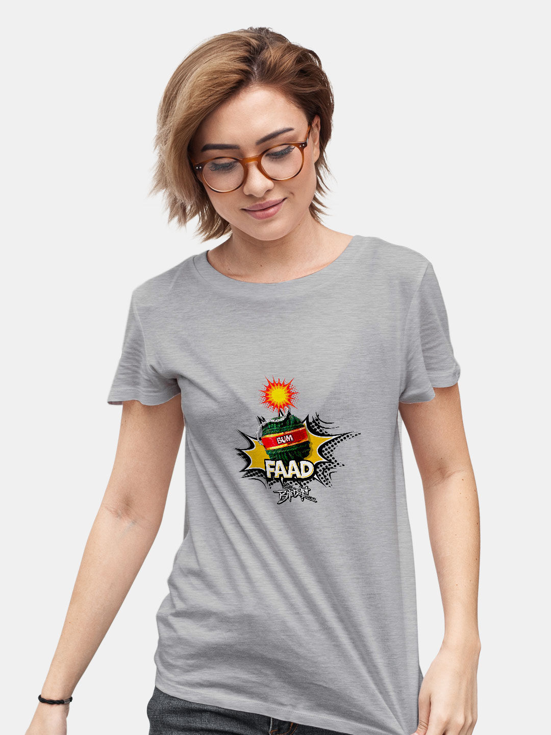 Buy Bhediya Bum Faad Grey - Female Designer T-Shirts T-Shirts Online