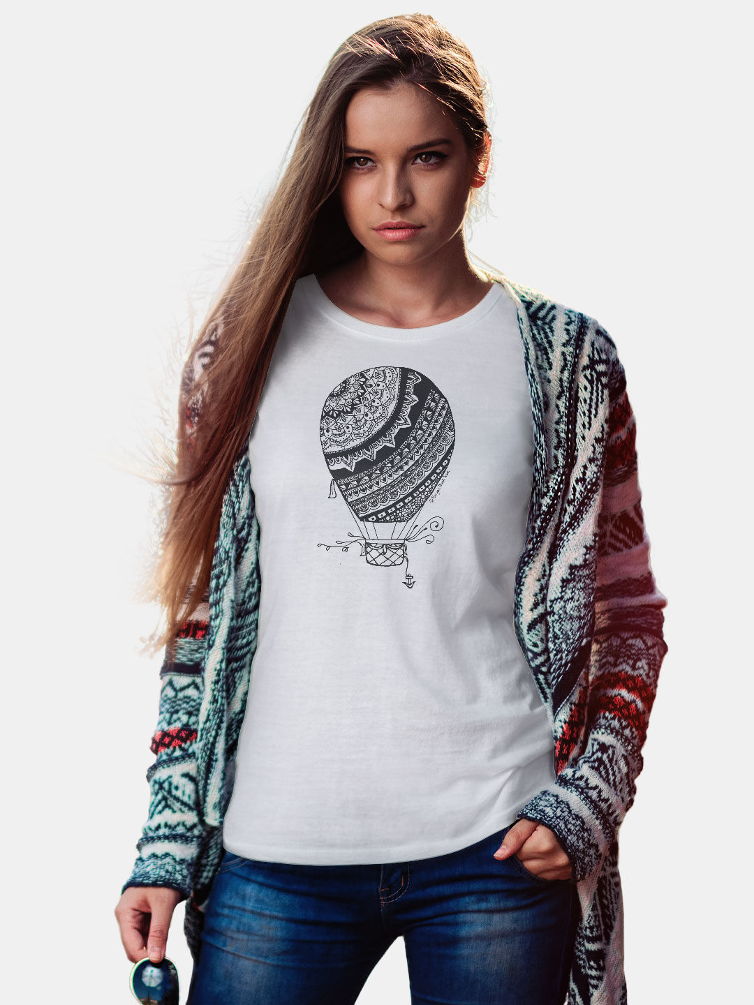 Buy Hot Air Balloon White - Female Designer T-Shirts T-Shirts Online