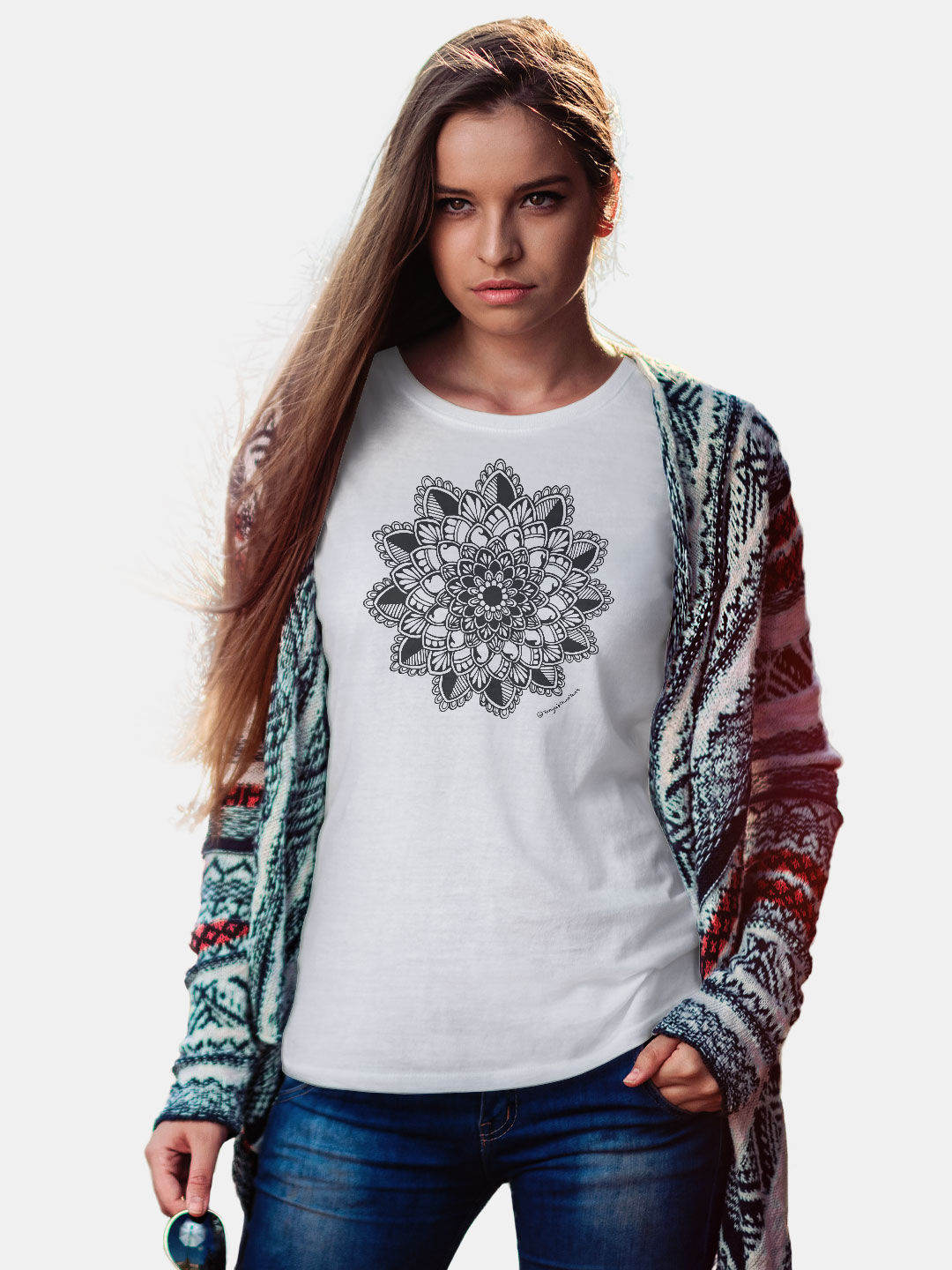 Buy Mandala White - Female Designer T-Shirts T-Shirts Online