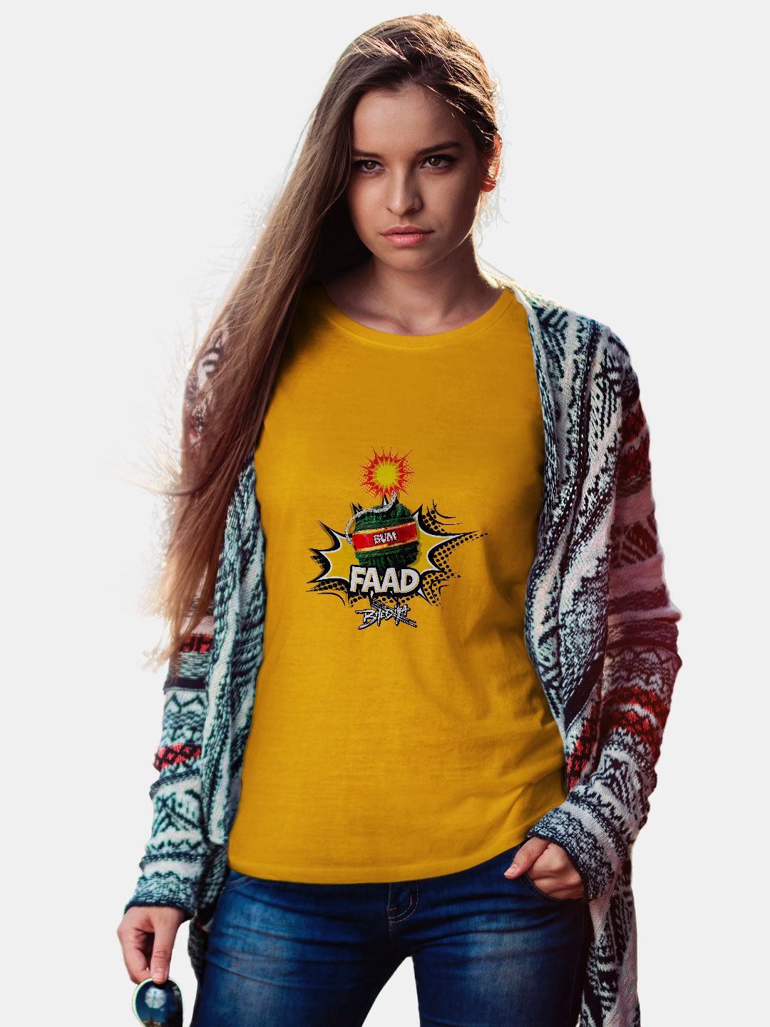 Buy Bhediya Bum Faad Yellow - Female Designer T-Shirts T-Shirts Online